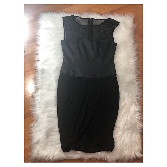 BCBG Black Leather and Mesh Drape Dress - Picture 3 of 6